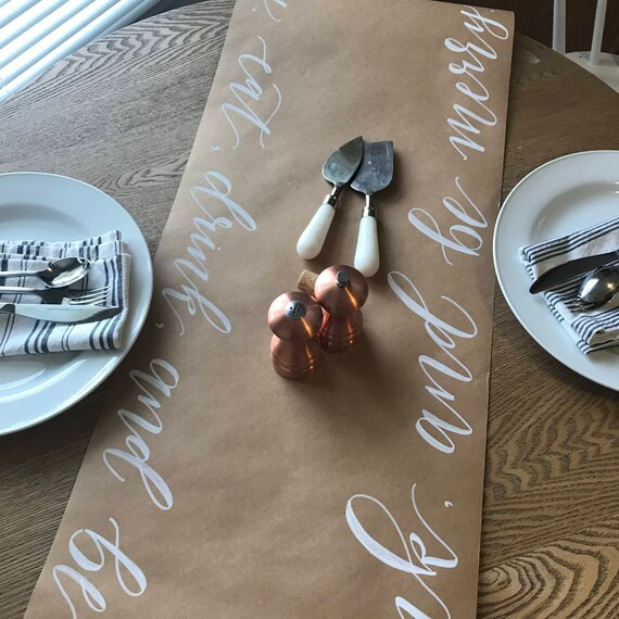 Calligraphy Holiday Table Runner | Hand Lettered | Kraft Paper Table Runner | Christmas Table Run... | Etsy (US)