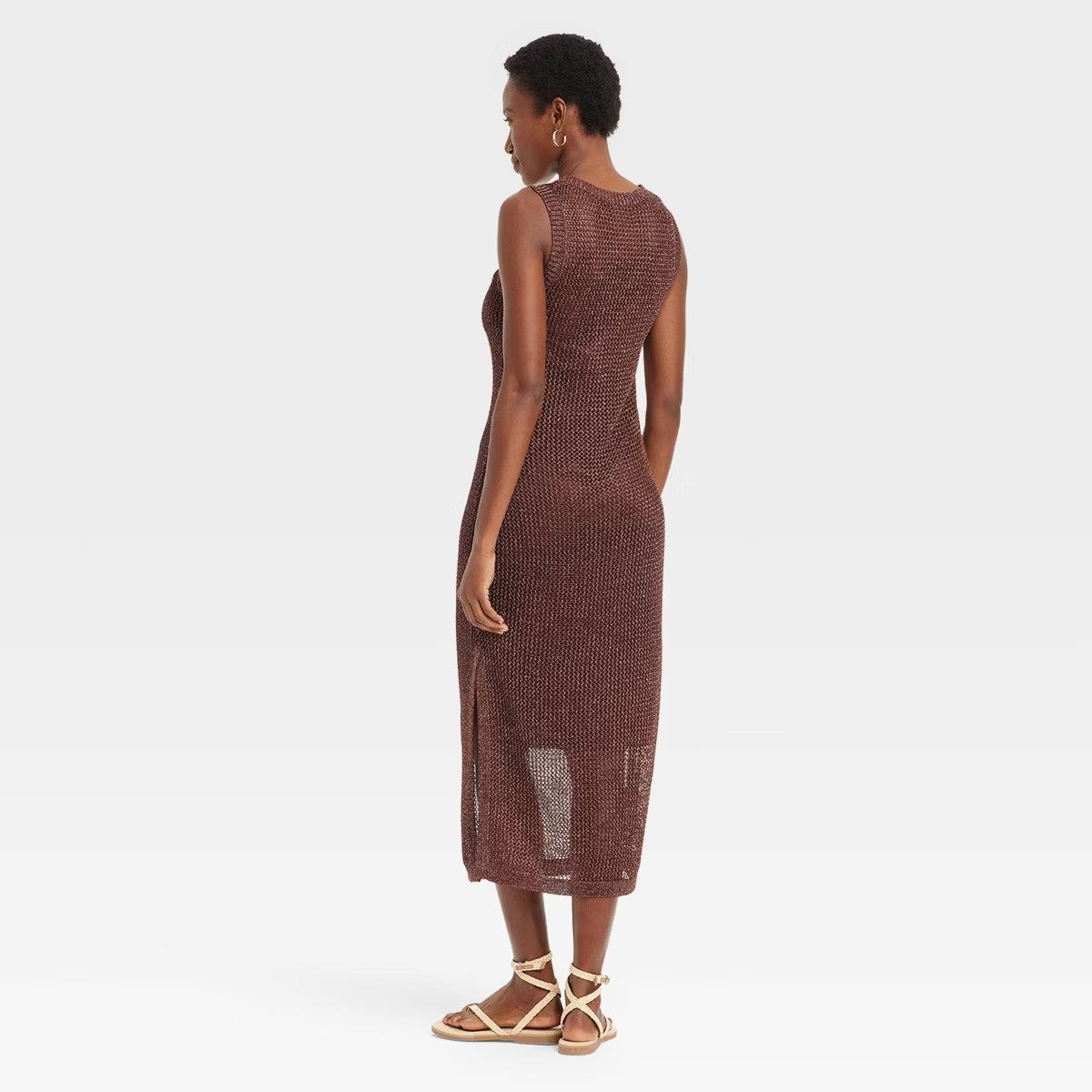 Women's Openwork Midi Tank Dress - A New Day™ Brown XS | Target