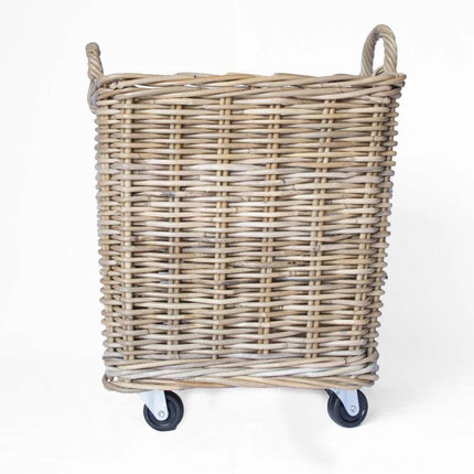 Rattan Basket on Wheels Large