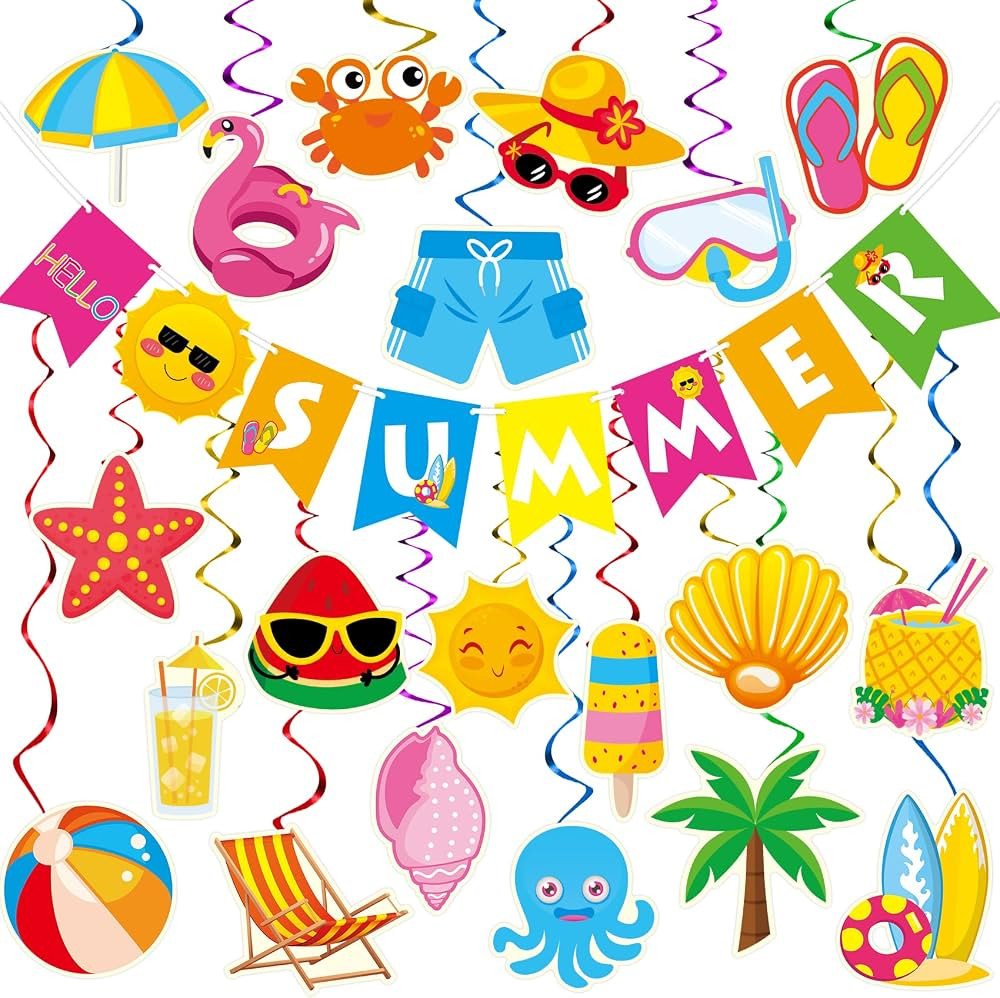 Summer Party Decorations - 61 Pcs Beach Party Decorations Pool Party Decorations Hello Summer Ban... | Amazon (US)