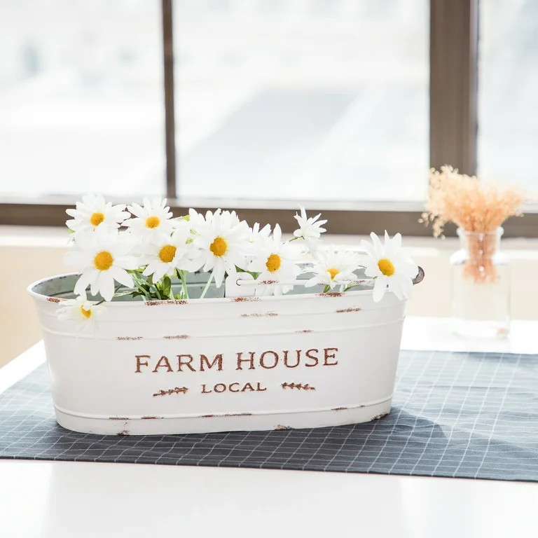 Mainstays White Oval Farmhouse Bucket for Artificial Floral with Handle | Walmart (US)