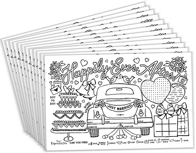 Tiny Expressions – Wedding Activity Placemats for Kids (Pack of 12 Wedding Placemats) | Colorin... | Amazon (US)