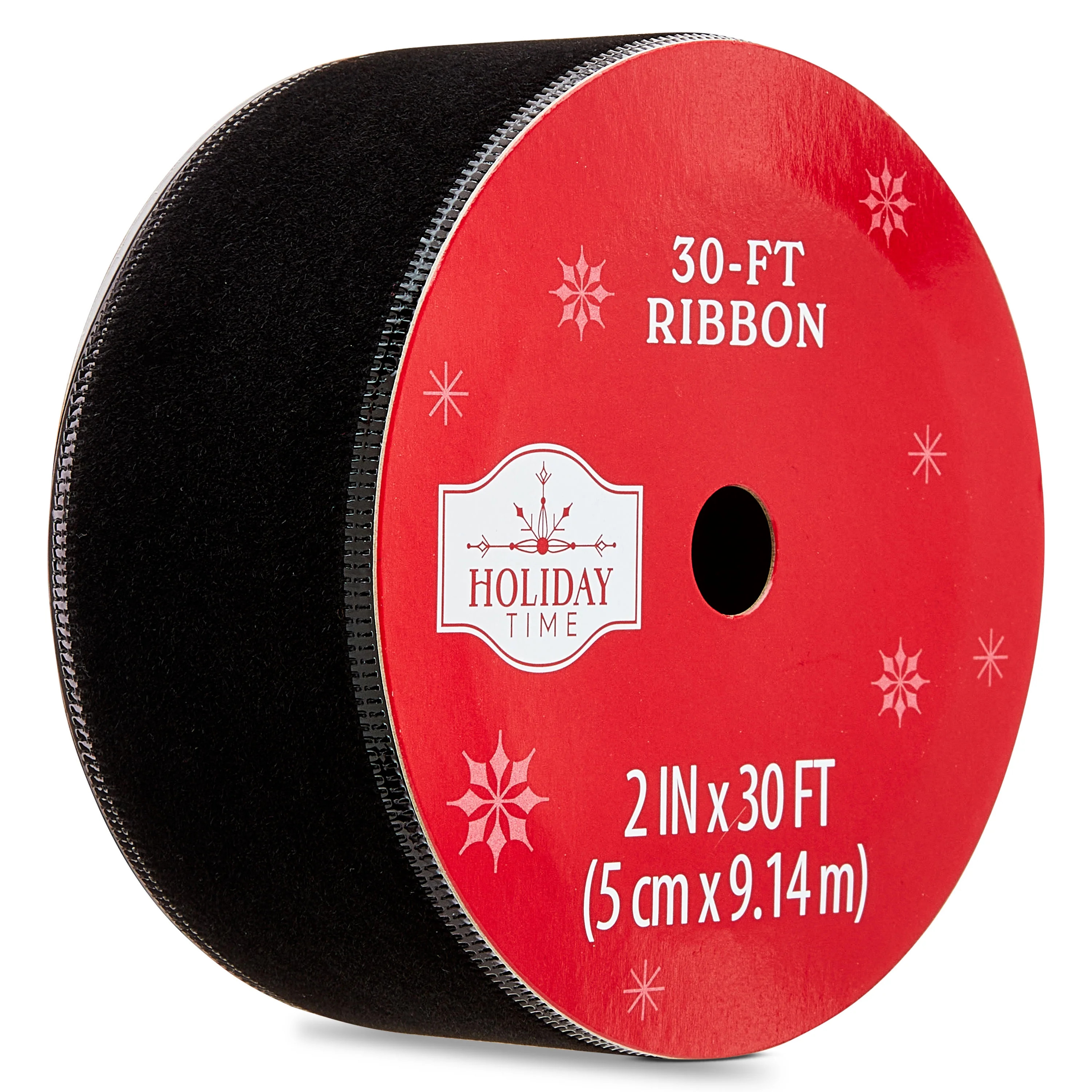 Black Flocked Velvet Christmas Ribbon, 2" x 30', by Holiday Time | Walmart (US)