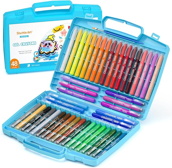 Shuttle Art 48 Colors Gel Crayons for Toddlers, Non-Toxic Crayons Set with 1 Brush and Foldable C... | Amazon (US)