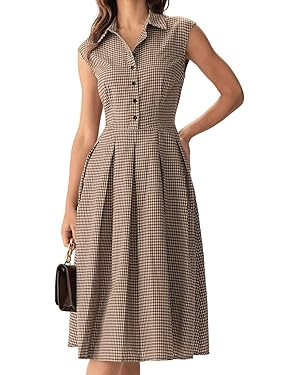 RIHOAS Women's Plaid Dress Sleeveless Button Up Midi A Line Dress Work Casual Premium Dresses | Amazon (US)