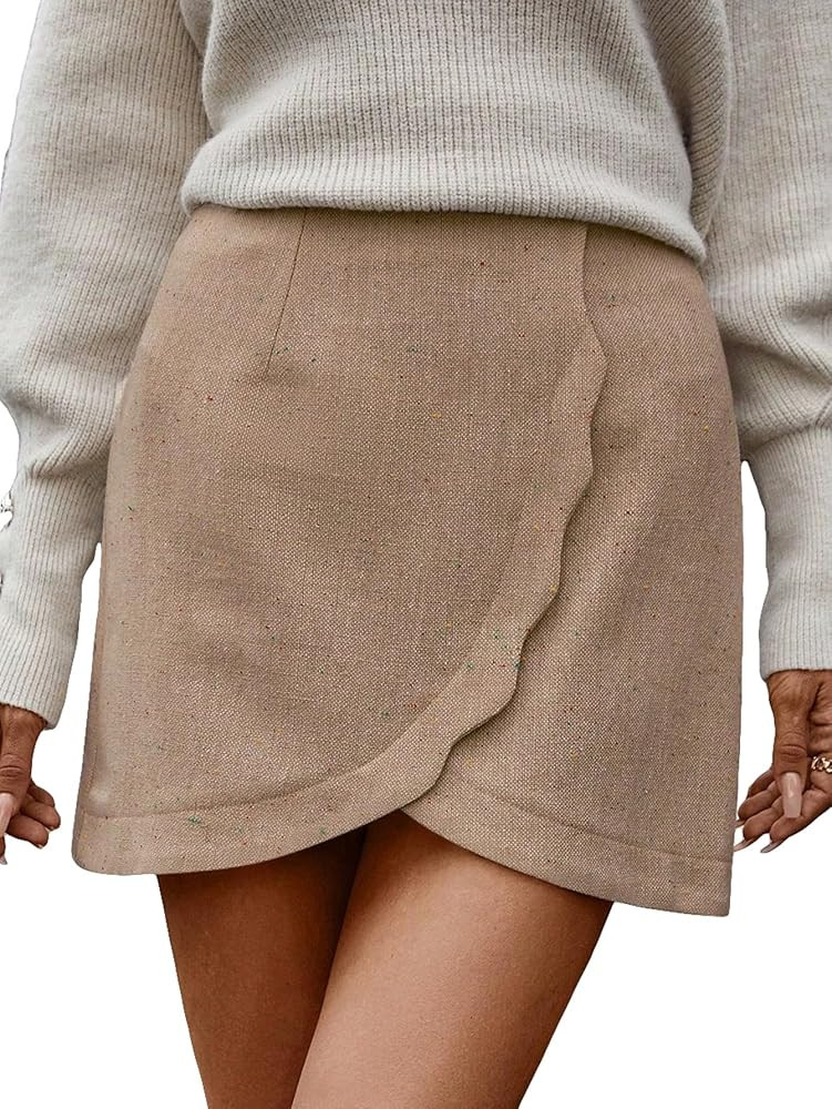 SweatyRocks Women's Asymmetrical Wrap Hem High Waist Skirt Zipper Mini Skirts | Amazon (US)