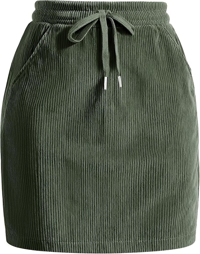 Casly Lamiit Women's Mini Corduroy Skirt 2025 High Waisted Drawstring Fall Winter Pencil Skirts w... | Amazon (US)