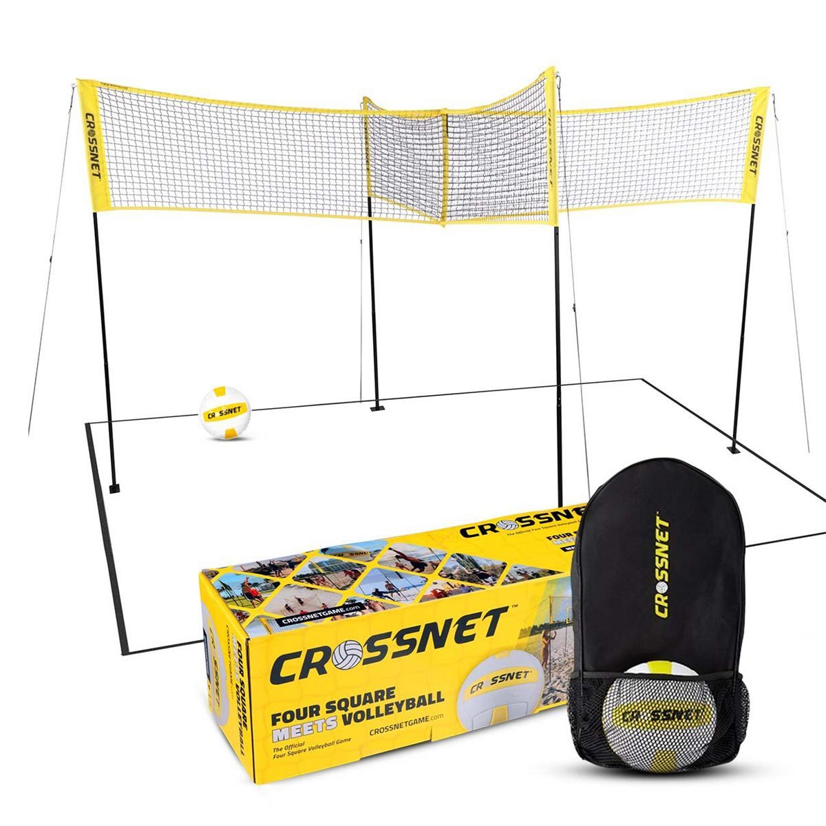 CROSSNET Original 4 Square Volleyball Net and Backyard Yard Gameset - Yellow | Target