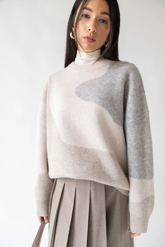 OVERSIZED INTARSIA KNIT CREWNECK SWEATER | OAK + FORT