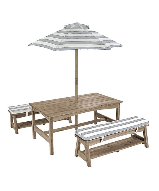 KidKraft Patio Dining Sets Multi - Gray & White Stripe Table & Bench Set | Zulily