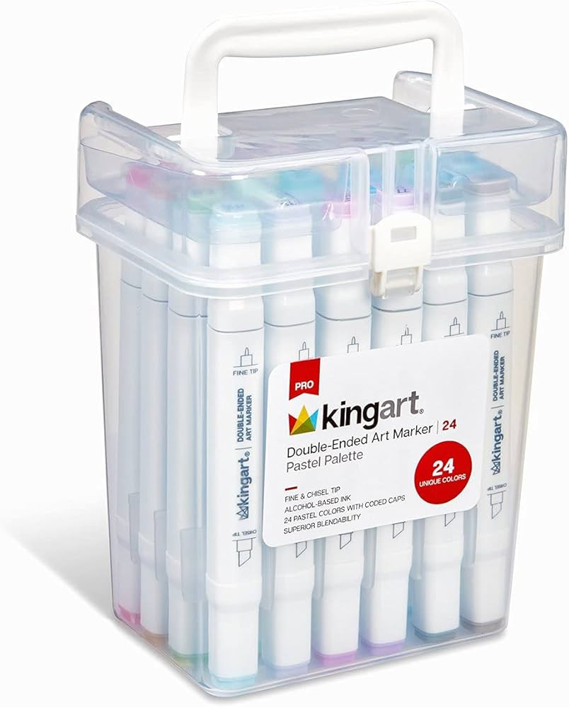 KINGART 424-24B PRO Double-Ended Alcohol Ink Art Markers, 24 PASTEL Colors, Fine Point & Chisel T... | Amazon (US)