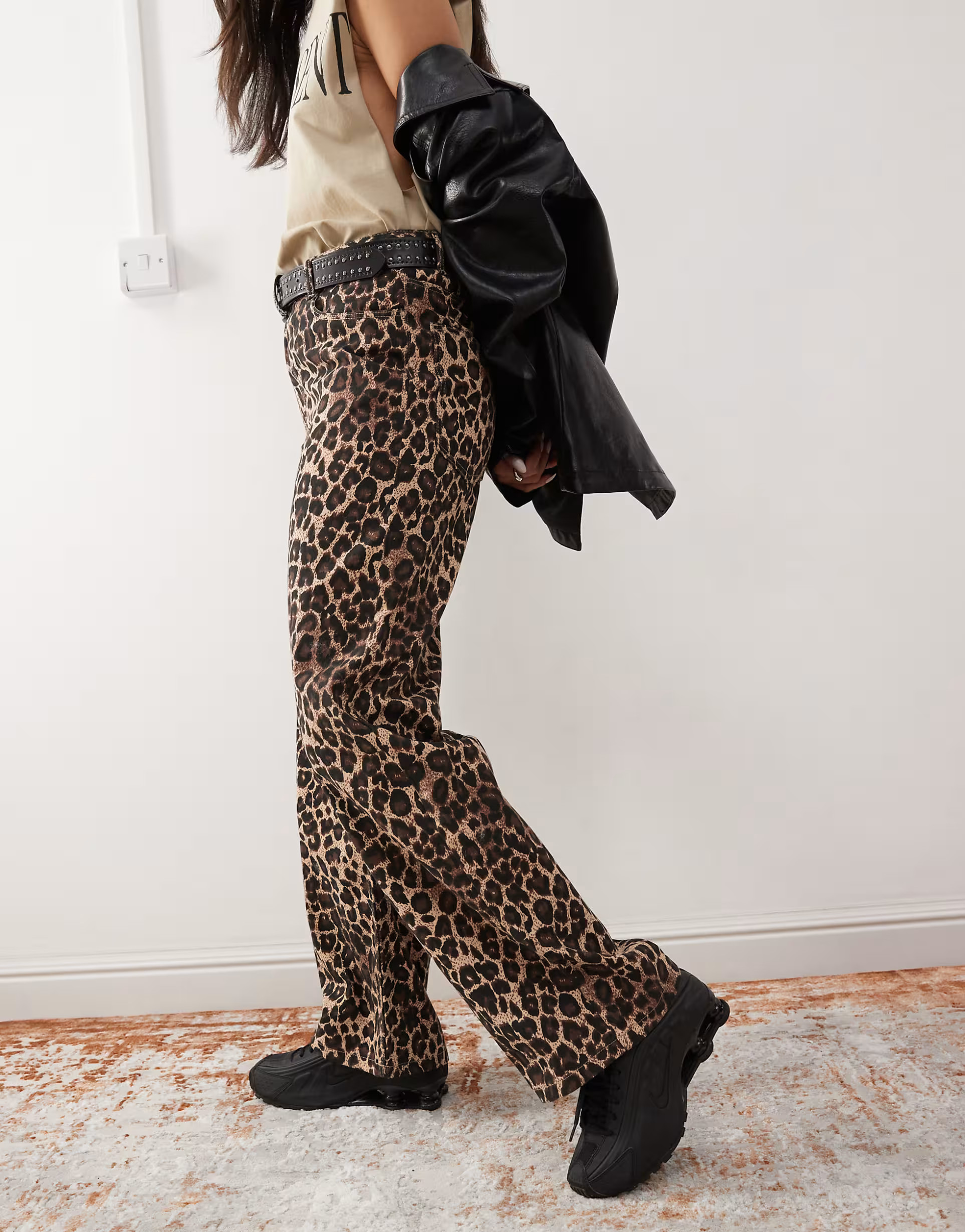 Monki mid rise trousers in brown leopard print | ASOS | ASOS (Global)