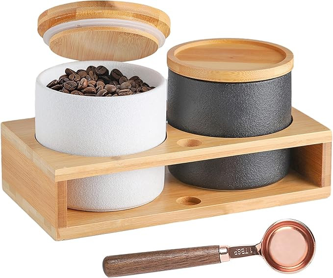 Coffee Containers with Shelf & Scoop - 2 x 17.9OZ(530 ML) Ceramic Airtight Coffee Bean Storage Co... | Amazon (US)