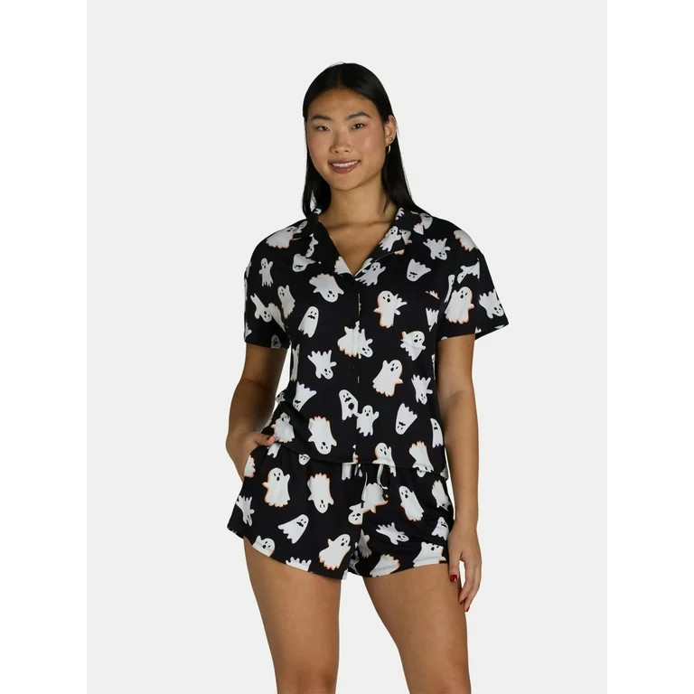 Halloween Women’s Ghost Print Shorty Pajama Set, 2-Piece, Sizes XS-3X | Walmart (US)