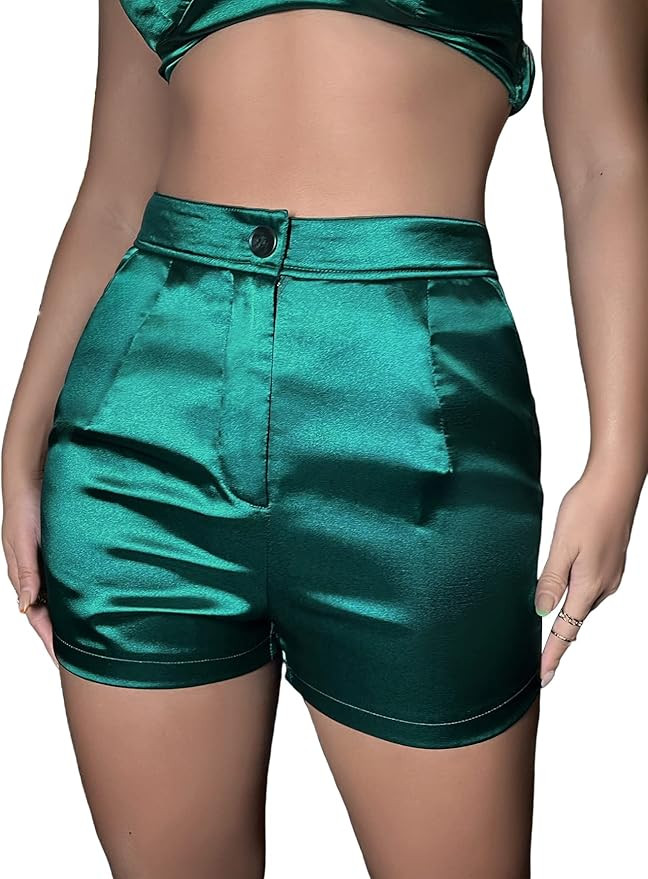 Floerns Women's Casual High Waist Straight Leg Satin Shorts with Pocket | Amazon (US)