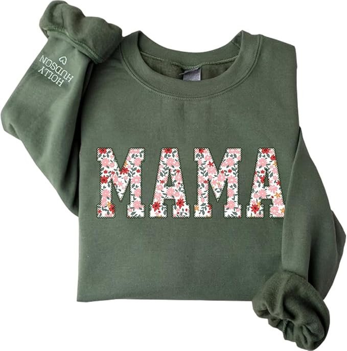 GODMERCH Mama Embroidered Floral Applique Sweatshirt, Personalized Mom Sweatshirts for Women, Cus... | Amazon (US)