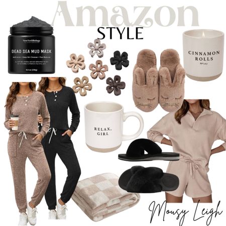 Preparing for a cozy day. 

Lounge set, neutral, brown, tan, taupe, black, sweatshirt, Amazon finds, hair clips, mug, candle, relax, cozy, blanket, checkered, slippers 

#LTKstyletip #LTKunder50 #LTKhome