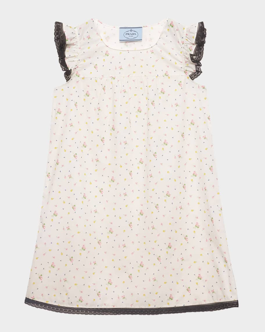 Prada Floral Lace-Trim Mini Dress | Neiman Marcus