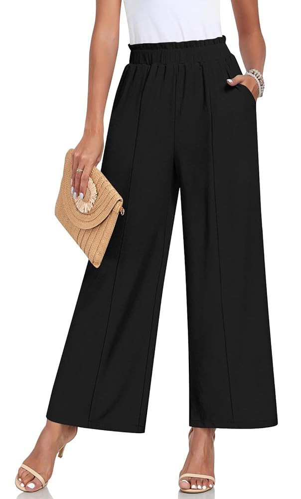 Anyally Womens Loose Wide Leg Pants Business Casual Elastic Waisted Palazzo Harem Pants with Pock... | Amazon (US)