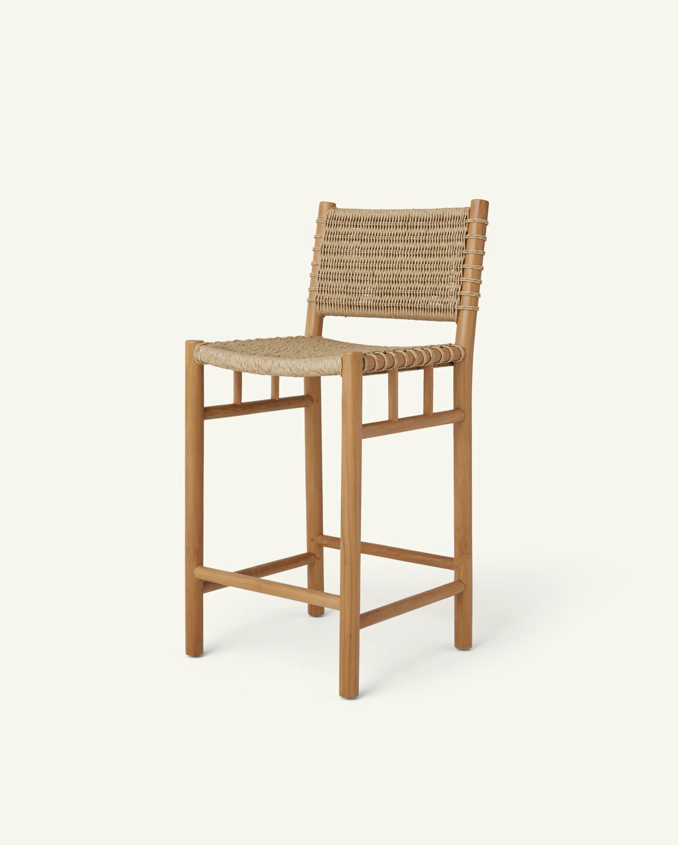 Ema Stool - Performance counter stool with teak frame and synthetic rattan seat | Hati Home