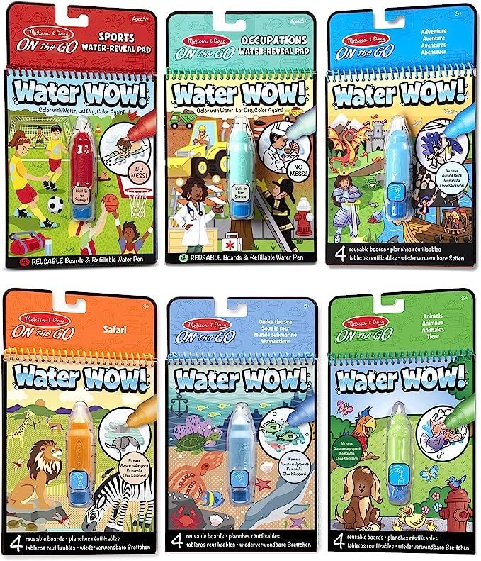 Melissa & Doug On the Go Water Wow! Reusable Color with Water Activity Pad 6-Pack, Sports, Occupa... | Amazon (US)