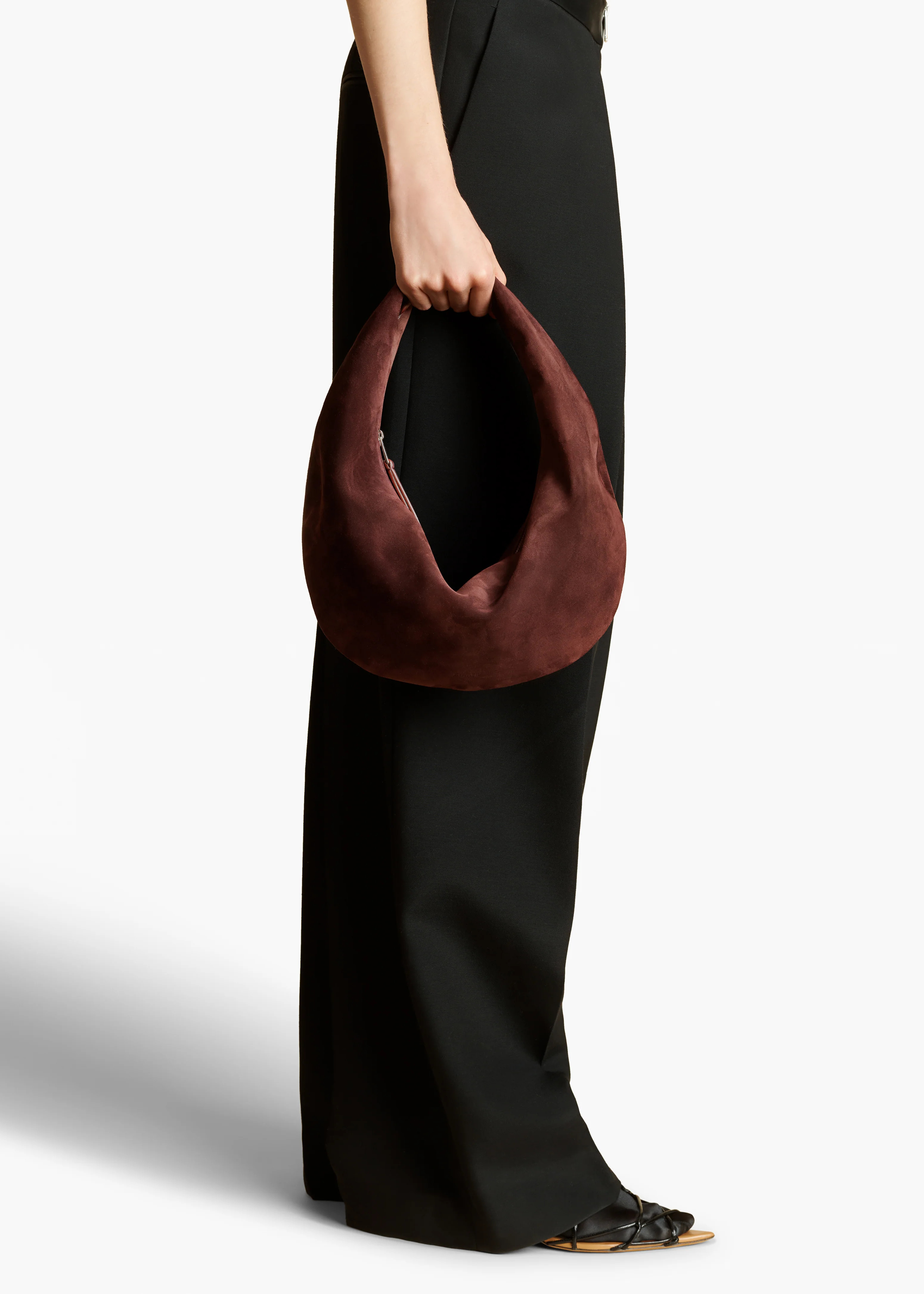 Medium Olivia Hobo in Rouge Noir Suede | Khaite