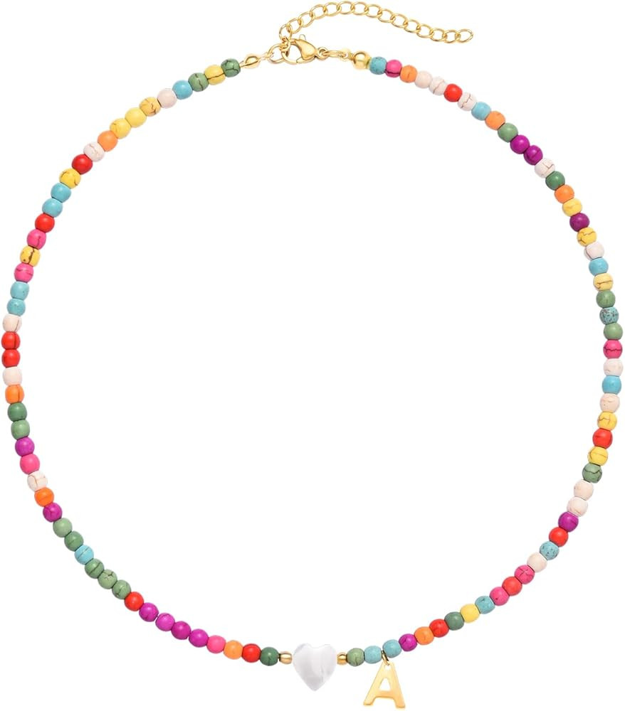 Wellike Initial Necklaces for Women Girls Colorful Beaded Choker Necklace Stainless Steel 18K Gol... | Amazon (US)