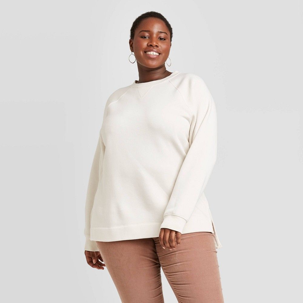 Women's Plus Size Crewneck Fleece Tunic Sweatshirt - Universal Thread Cream 2X, Ivory | Target