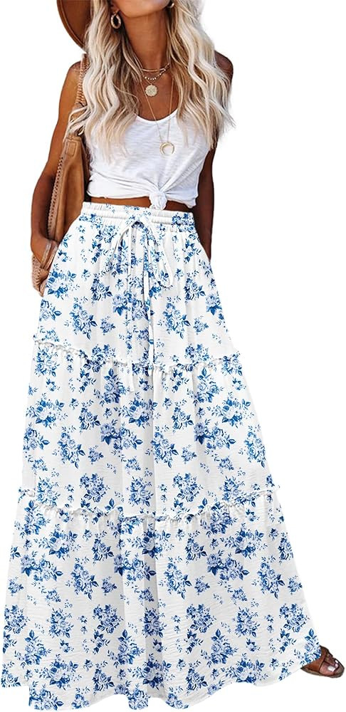 Zeagoo Womens Casual Maxi Skirts for Women 2025 High Waist Boho Skirts Floral Printed Long Flowy ... | Amazon (US)