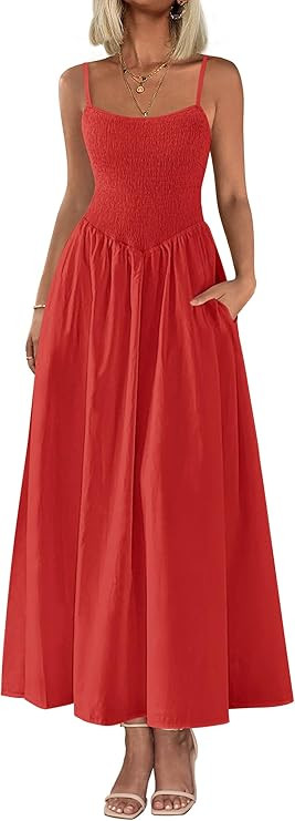 PRETTYGARDEN Women's Smocked Maxi Dresses 2025 Summer Beach Sundress Casual Spaghetti Strap Swing... | Amazon (US)
