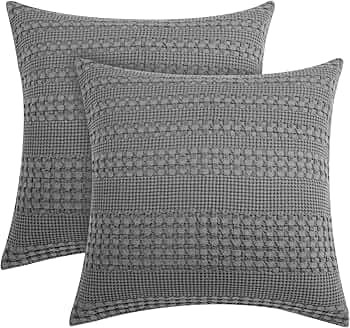 PHF 100% Cotton Waffle Weave Euro Sham Covers, 2 Pack 26" x 26" Pillow Covers for Elegant Home De... | Amazon (US)