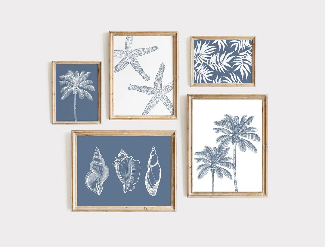 Coastal Gallery Wall Printables, Beach Gallery Wall, Set of 5 Printables, Navy Beach Printables, ... | Etsy (US)