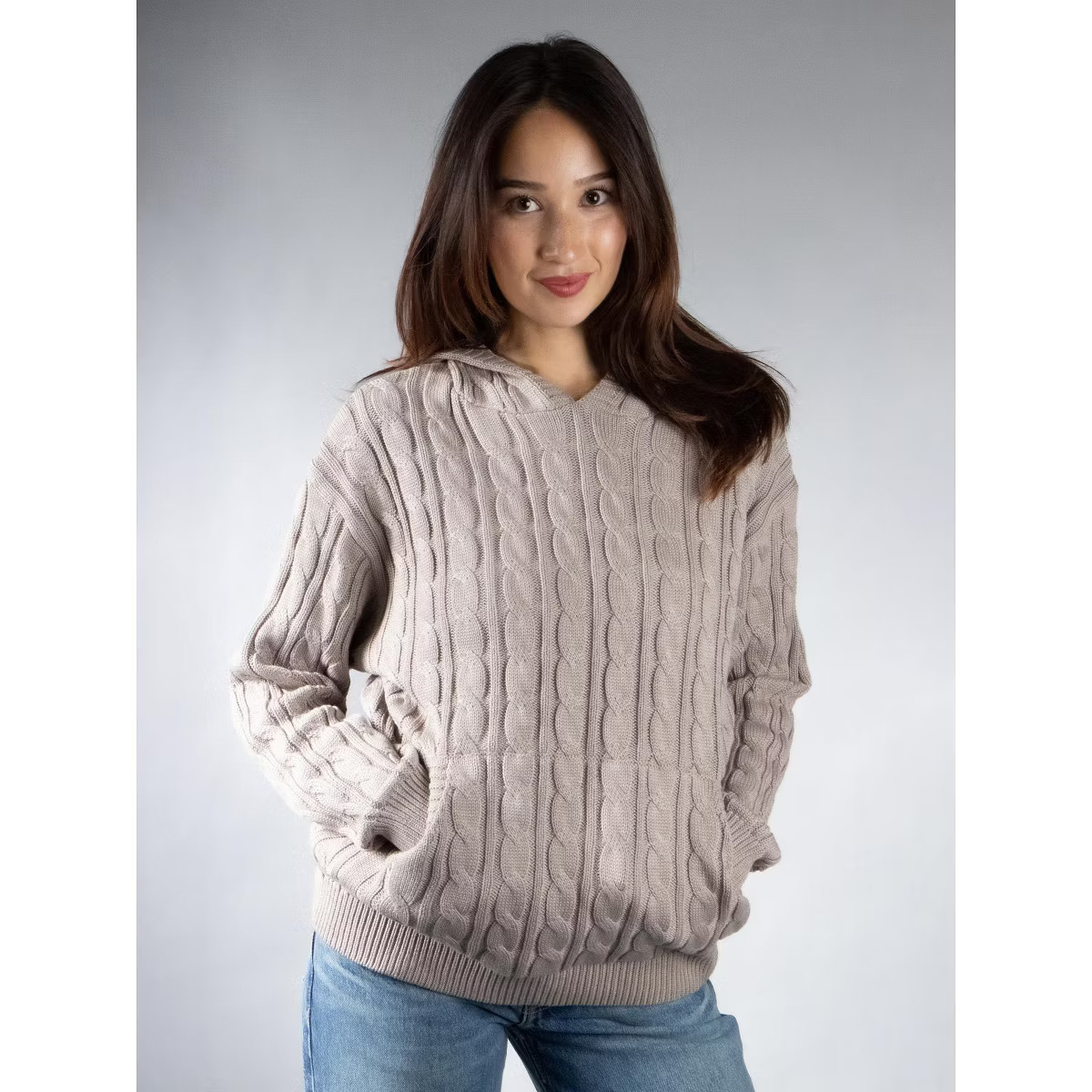 Jess by Meiko Women's Oversized Dropped Shoulder Cable Knit Hooded Sweater | Target