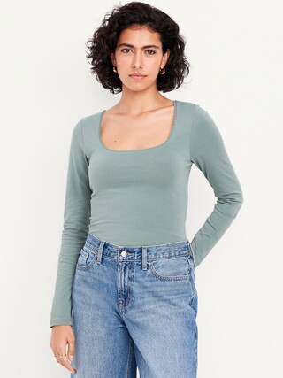 Fitted Double-Layer Scoop-Neck Top | Old Navy (US)