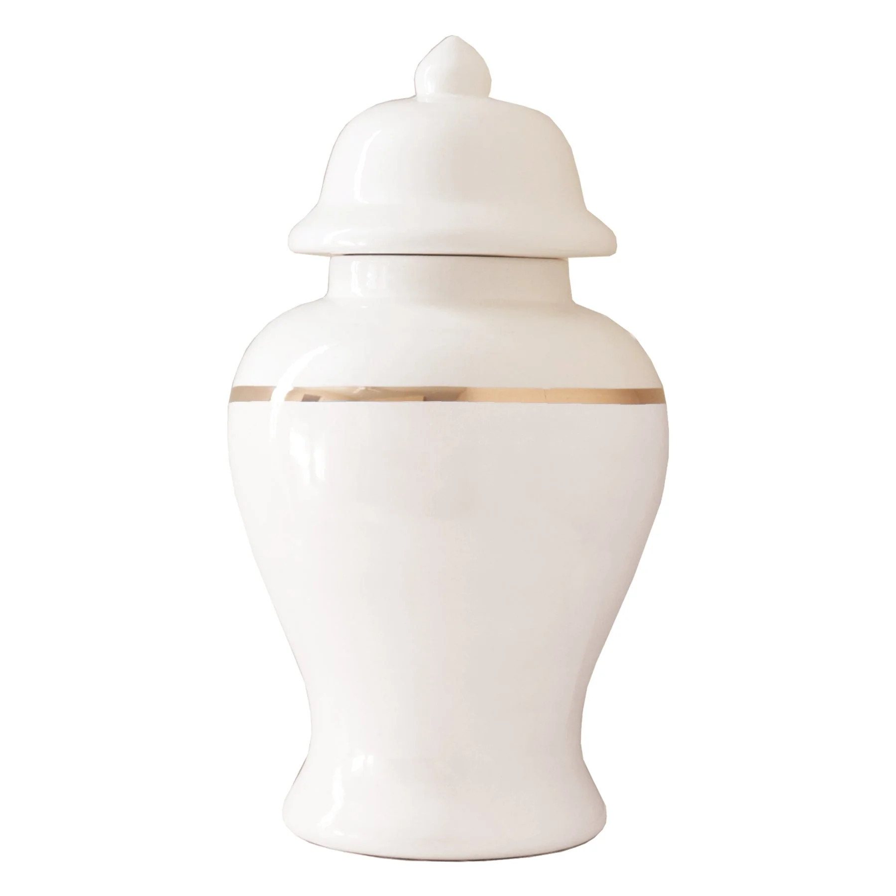 White Color Block Ginger Jar with Gold Accent | Ruby Clay Company
