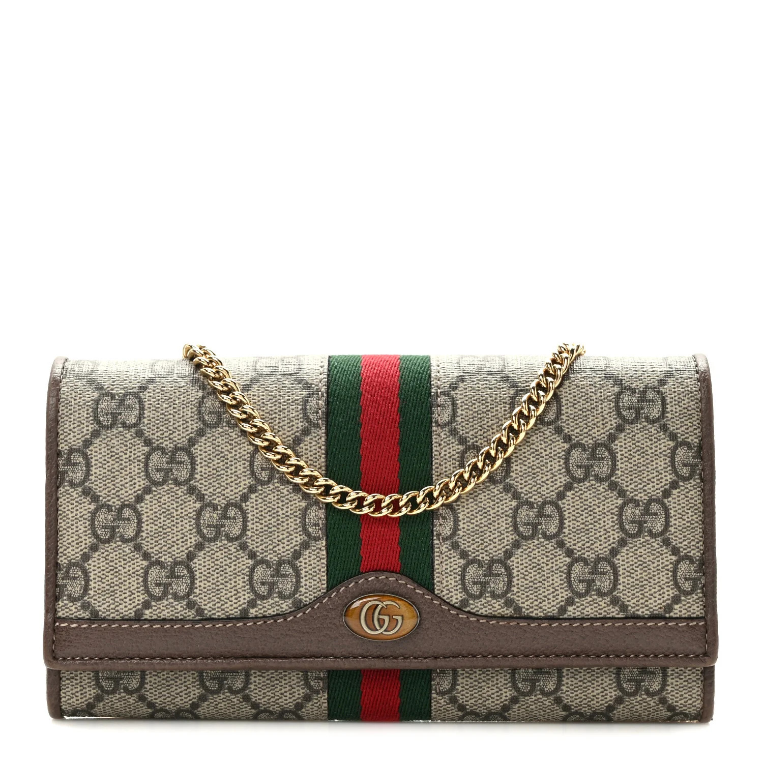 GG Supreme Monogram Web Ophidia Wallet On Chain Brown | FASHIONPHILE (US)