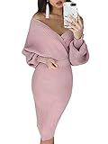Zandiceno Women's Knitted Dress Sexy V Neck Off Shoulder Backless Long Batwing Sleeve Maxi Sweater D | Amazon (US)