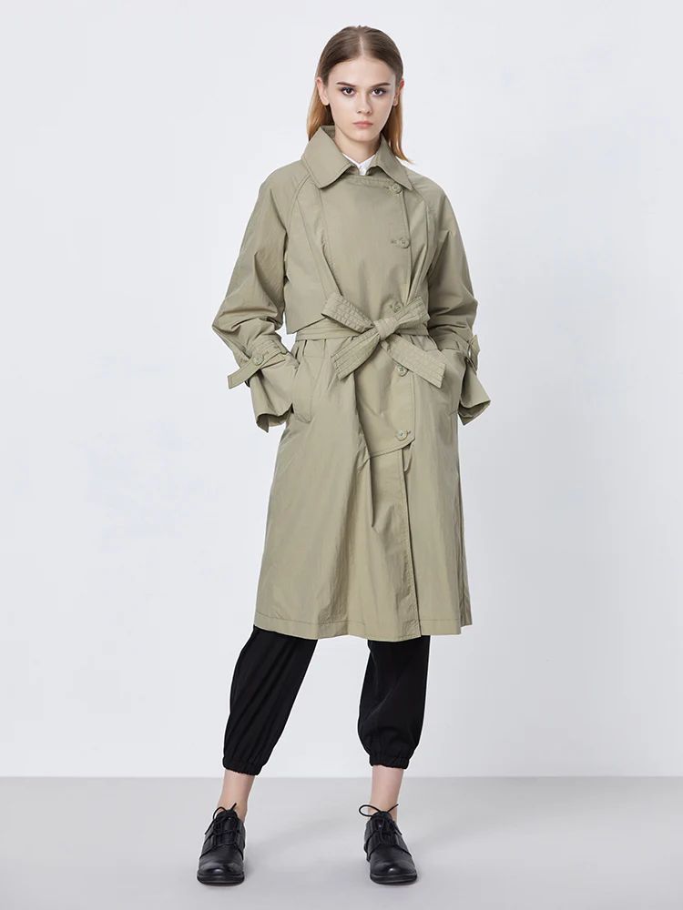 Single-Breasted Long Trench Coat With Lapels And Waist | SDEER