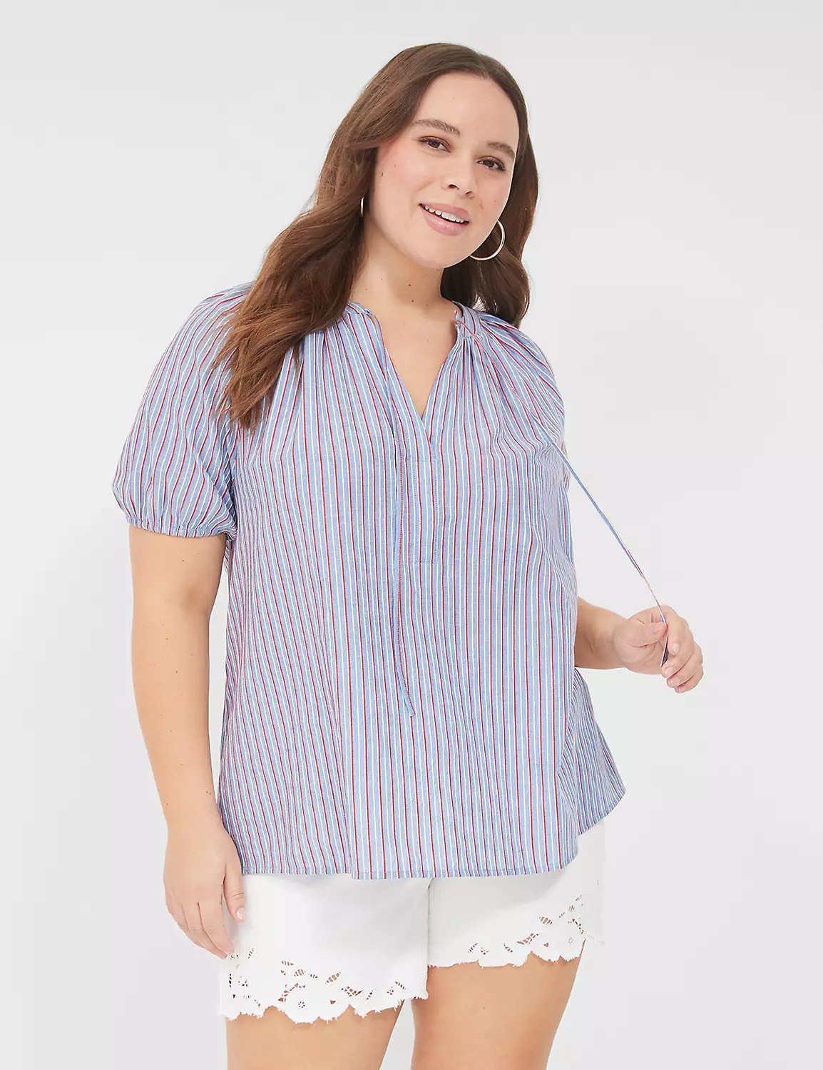 Swing Short-Sleeve Notch-Neck Blouse | LaneBryant | Lane Bryant (US)