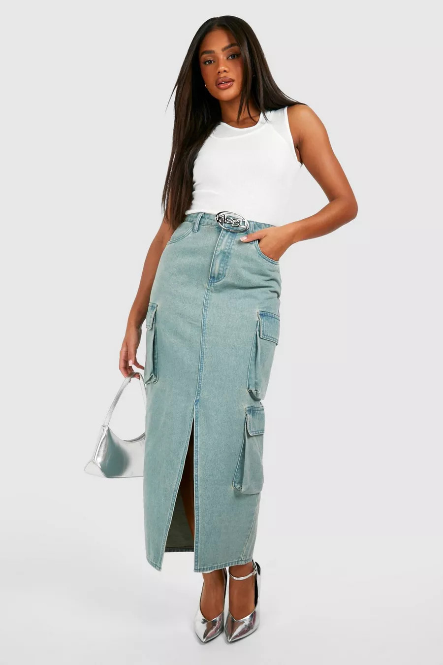 Dsgn Badge Denim Cargo Maxi Skirt | boohoo (US & Canada)