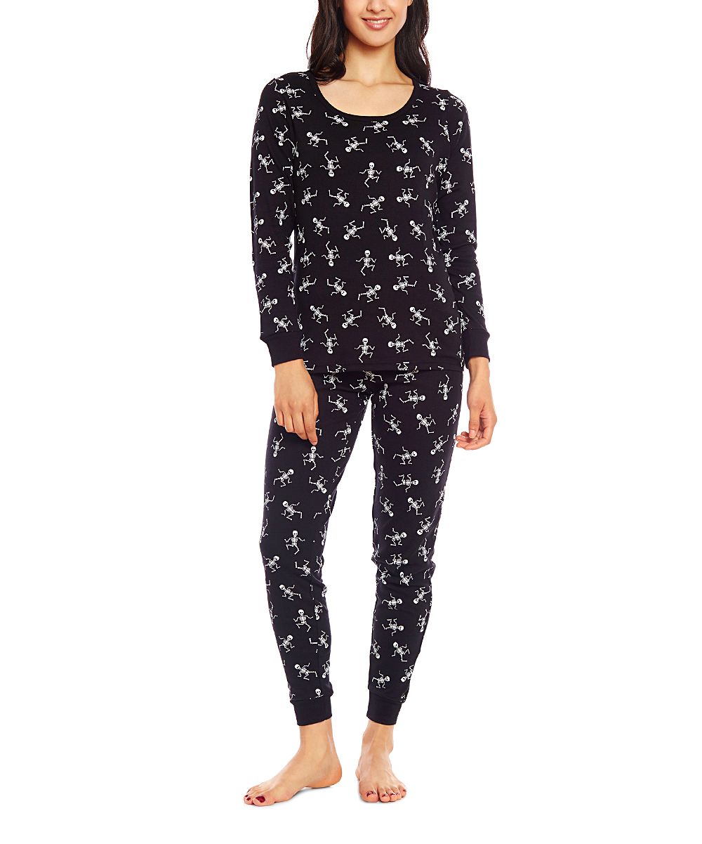 Leveret Women's Sleep Bottoms - Black Skeleton Pajama Set - Women | Zulily