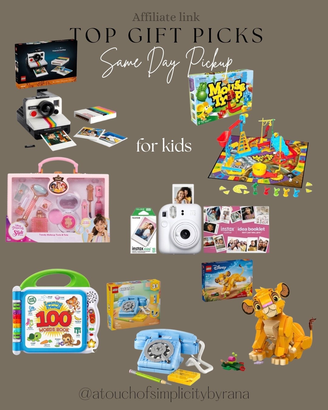 Forgot a kid on your list? Here are some last minute gift ideas with same day pick up! Some are also on Sale! 

Lego Polaroid, mouse trap board games, instant camera, makeup tote for kids, 100 words book , Lego Zumba , Lego phone playset

#LTKGiftGuide #LTKHoliday #LTKKids