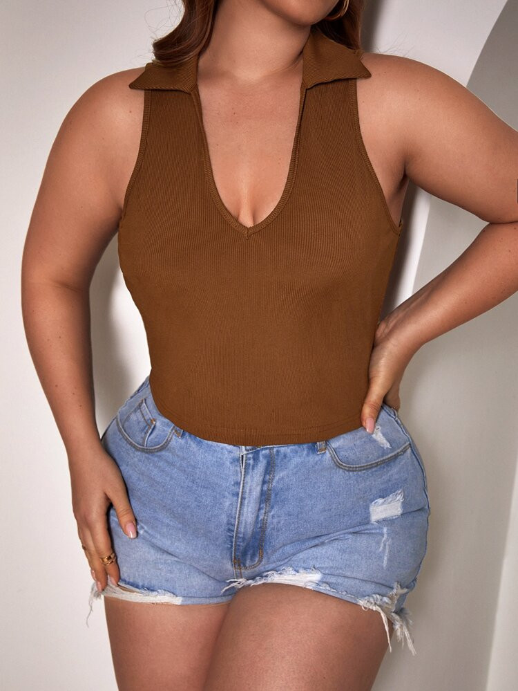 SHEIN SXY Plus Solid Ribbed Knit Tank Top | SHEIN