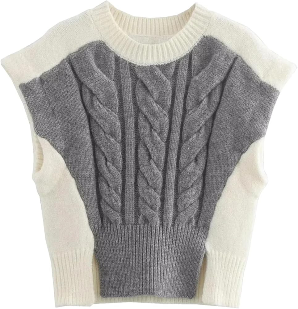 Women Sexy Business Print Knitted Vest Cropped Sleeveless Sweaters | Amazon (US)
