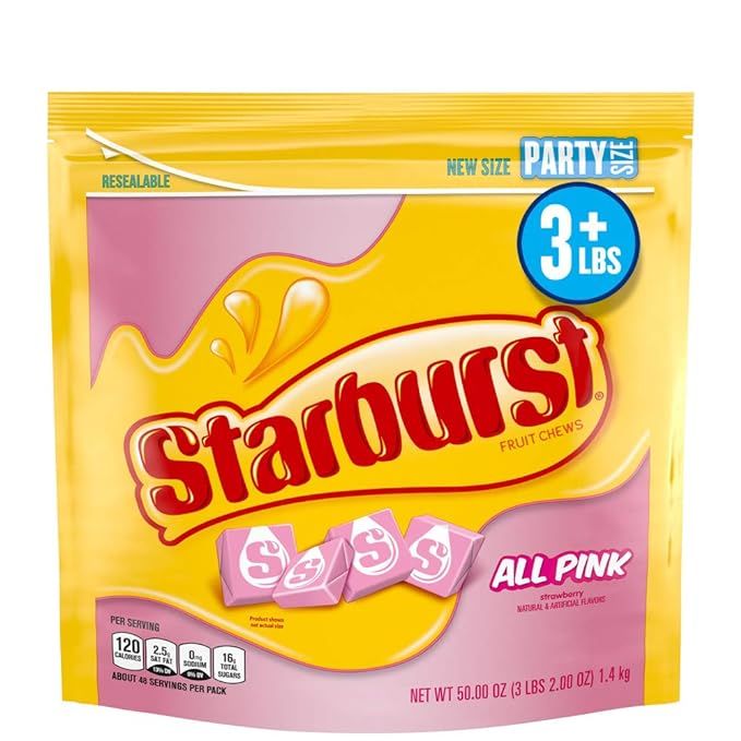 Starburst All Pink Strawberry Fruit Chews Candy, 50 Ounces Resealable Party Size Bag | Amazon (US)