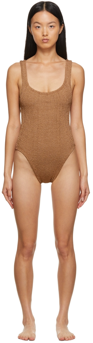 Brown Square Neck One-Piece Swimsuit | SSENSE