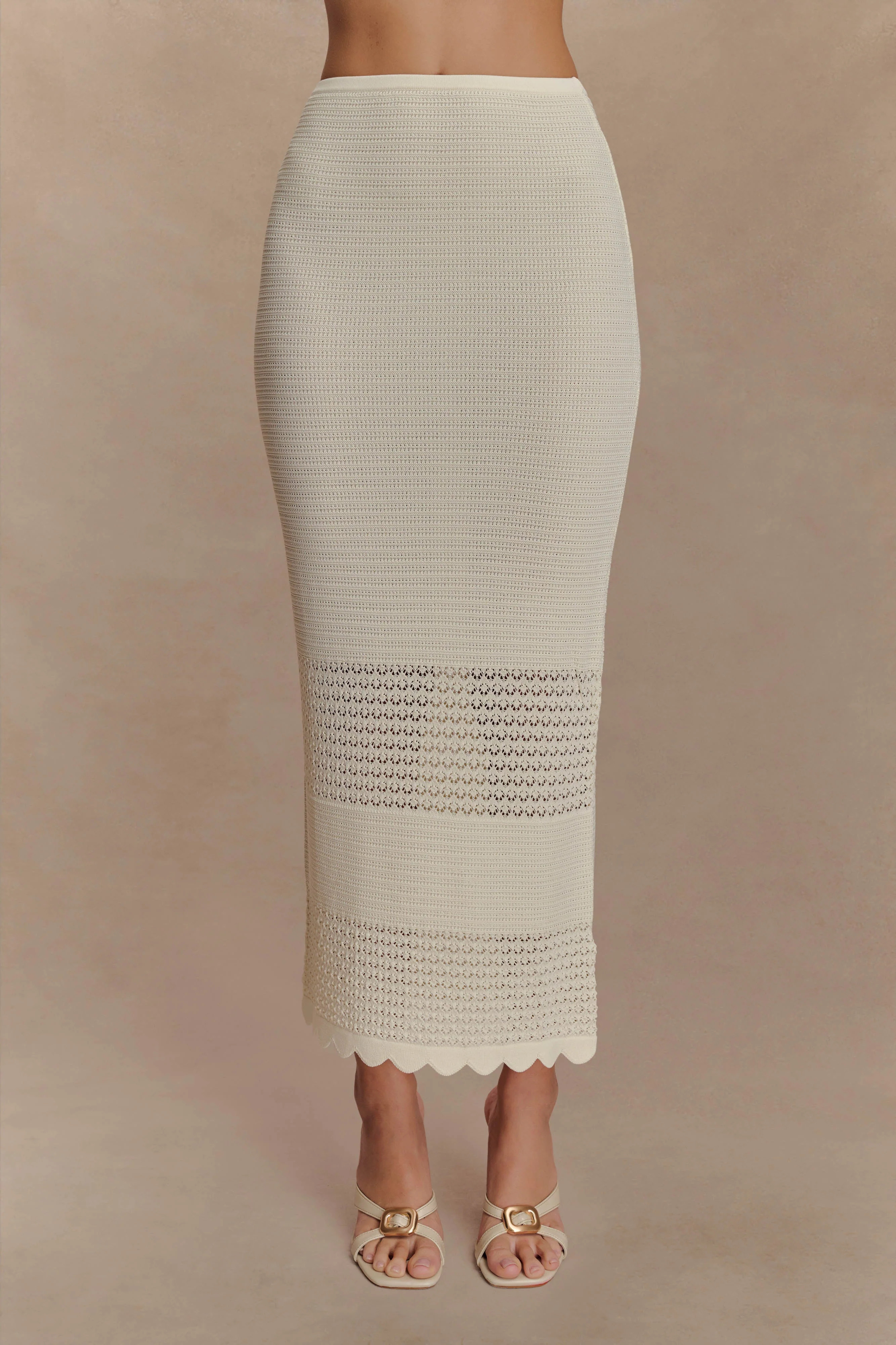 Madeline Scallop Knit Midi Skirt - Ivory | MESHKI US