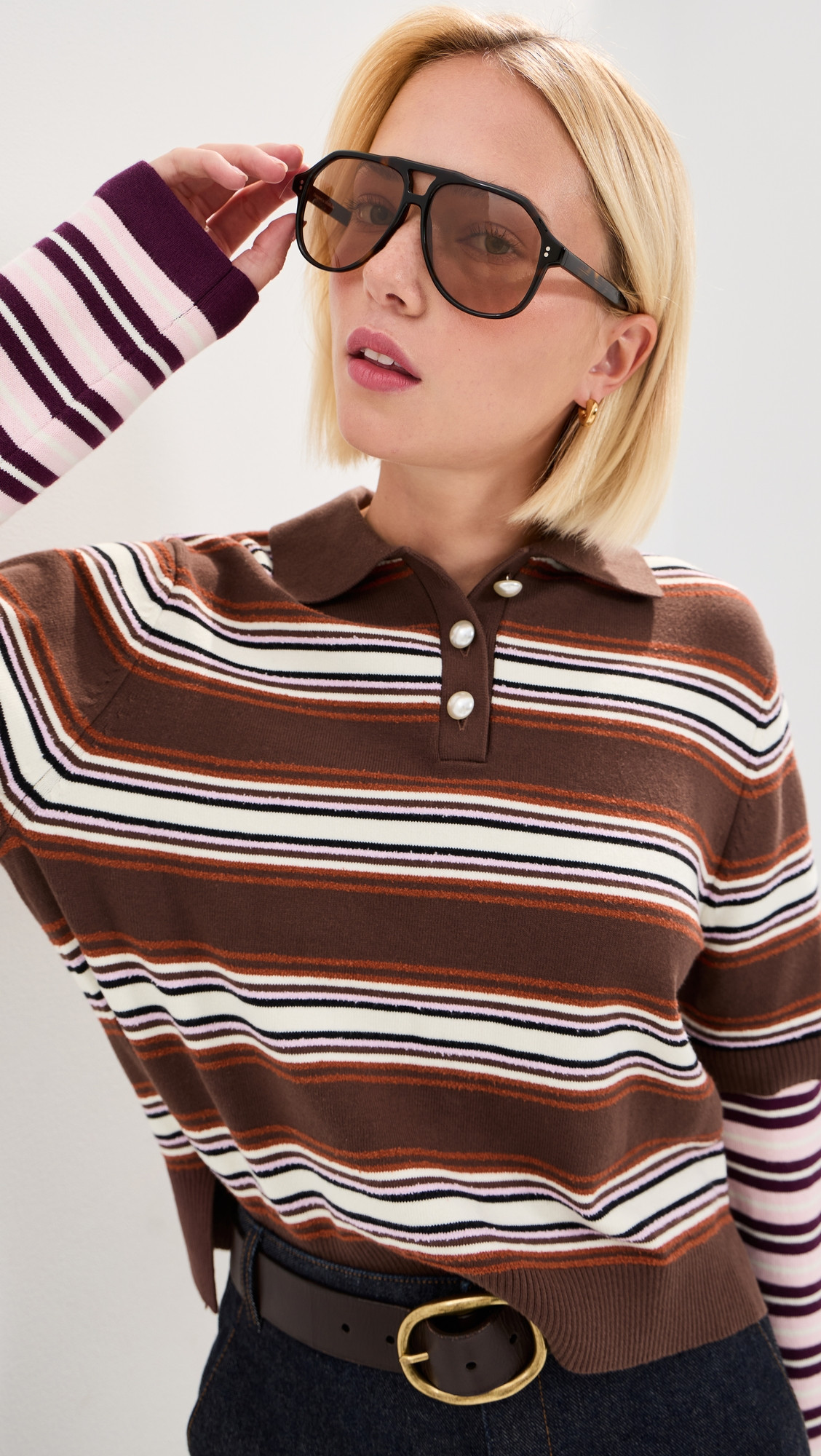 LE BOP Wesley Polo Pullover Burgundy Stripe Multi M | Shopbop