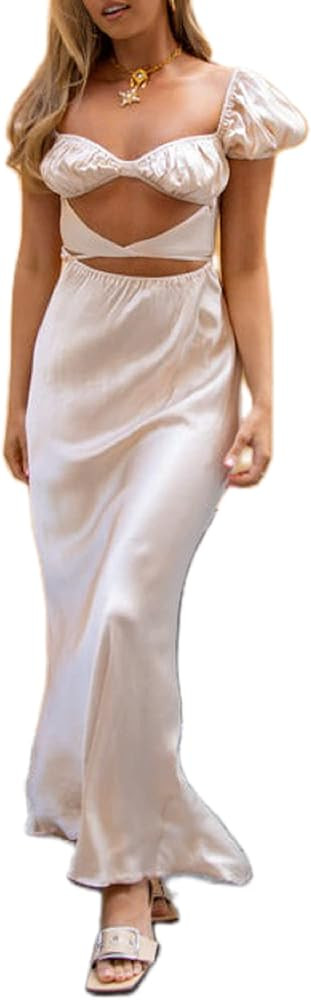 Women Cutout Backless Maxi Dress Sexy Sleeveless Split Cocktail Dresses Bodycon Spaghetti Strap Long | Amazon (US)