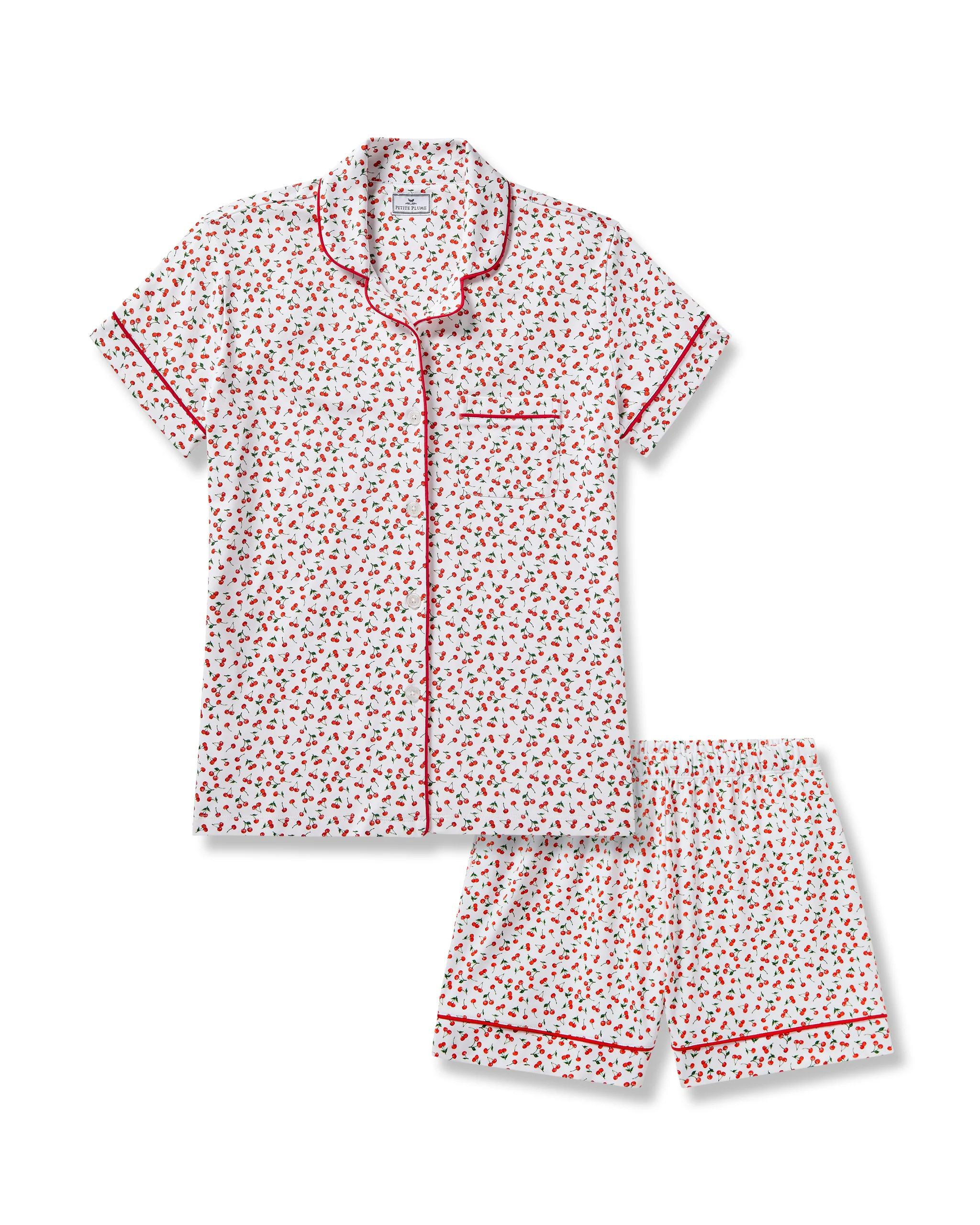 Women's Pima Short Sleeve Short Set in Cherry Orchard | Petite Plume